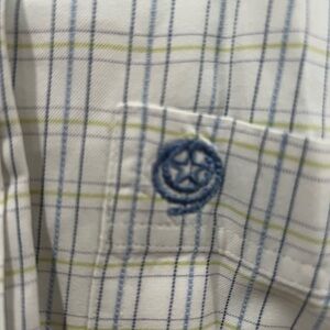 Men's White and Blue Plaid Button Down Shirt